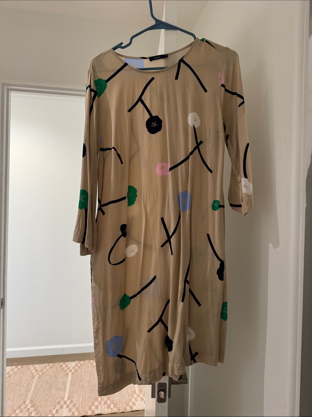 Beige Floral Print Shift Dress - Women's